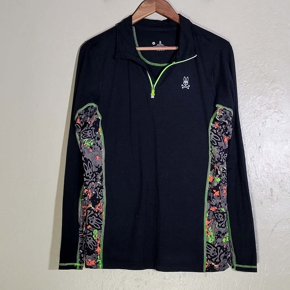 Psycho Bunny Black and Green Long Sleeve Top